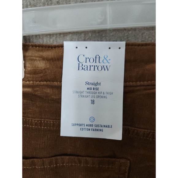 Croft Barrow Corduroy Pants Womens 18 Brown Straight Mid Rise Stretch NEW - Picture 5 of 8